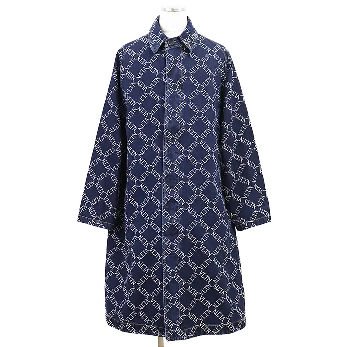 Pre-owned Valentino Denim Small Leather Goods VLTN Jacquard Cotton Coat
