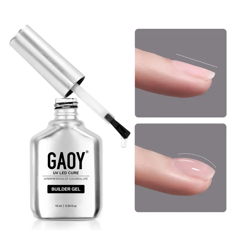 GAOY Clear Builder Gel for Nails, 16ml Nail Strengthener in a Bottle, Nail Extension Hard Gel, Soak Off Long Lasting UV Light Cure, Base Coat Top Coat Needed