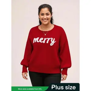 ??Plus Size?? Letter Pattern Drop Shoulder Sweater, Casual Long Sleeve Round Neck Jumper for Fall & Winter, Women's Plus Clothing for Daily Wear