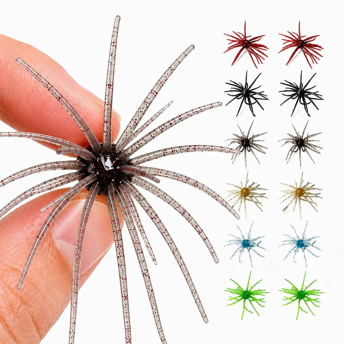12Pcs Pre-Rigged Sea Urchin Soft Fishing Lures Set , Multi-Color   Plastic    Soft Artificial Baits, High Elasticity & Wear Resistant, Lifelike Swimming Posture,  Slow Sinking,Fresh & Salt Water   Rubber Leg  Simulation Fishing Lure
