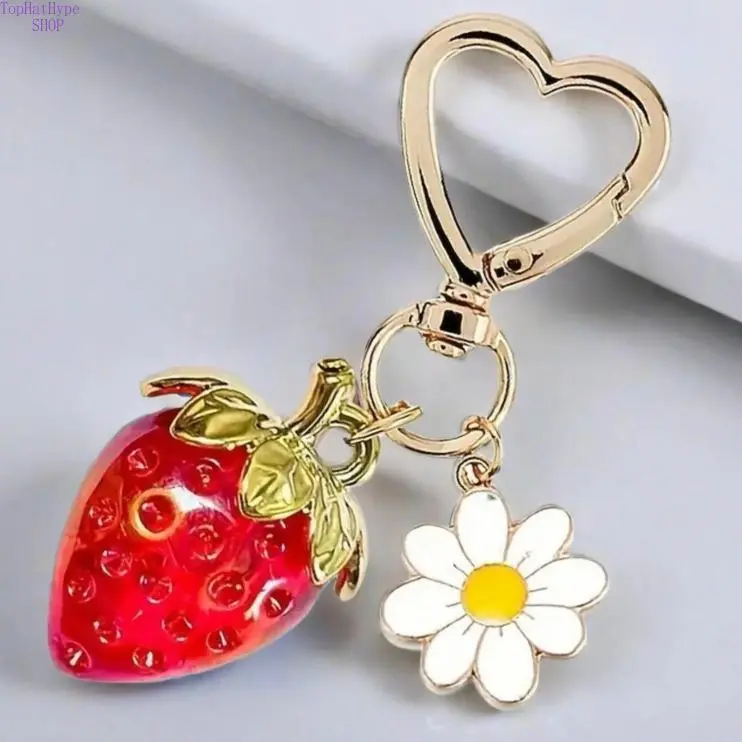 Women's Cute Strawberry & Flower Character Charm Keychain - Keychains for Women, Decorative Bag Charm, Trendy All-Match Exquisite Versatile Birthday Gift Accessory, Cute Keychains