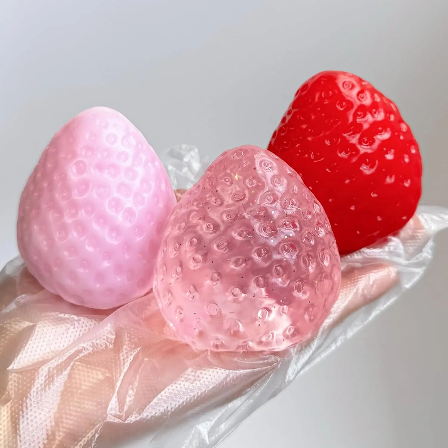 3PCS Strawberry Squishy Fun Set, Handcrafted Soft Squishy Sensory Toys with Smooth Texture Sticky TPR Material, Decompression Squeeze Toy for Adult Stress Relief summerwins,summerwins