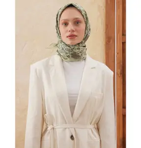 Patterned Viscose Cotton Square Hijab Morocco - Soft Green
