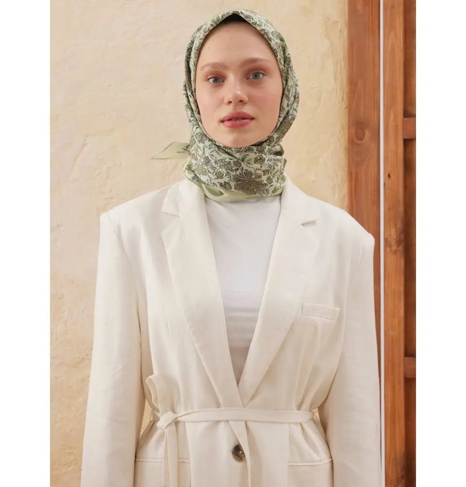 Patterned Viscose Cotton Square Hijab Morocco - Soft Green