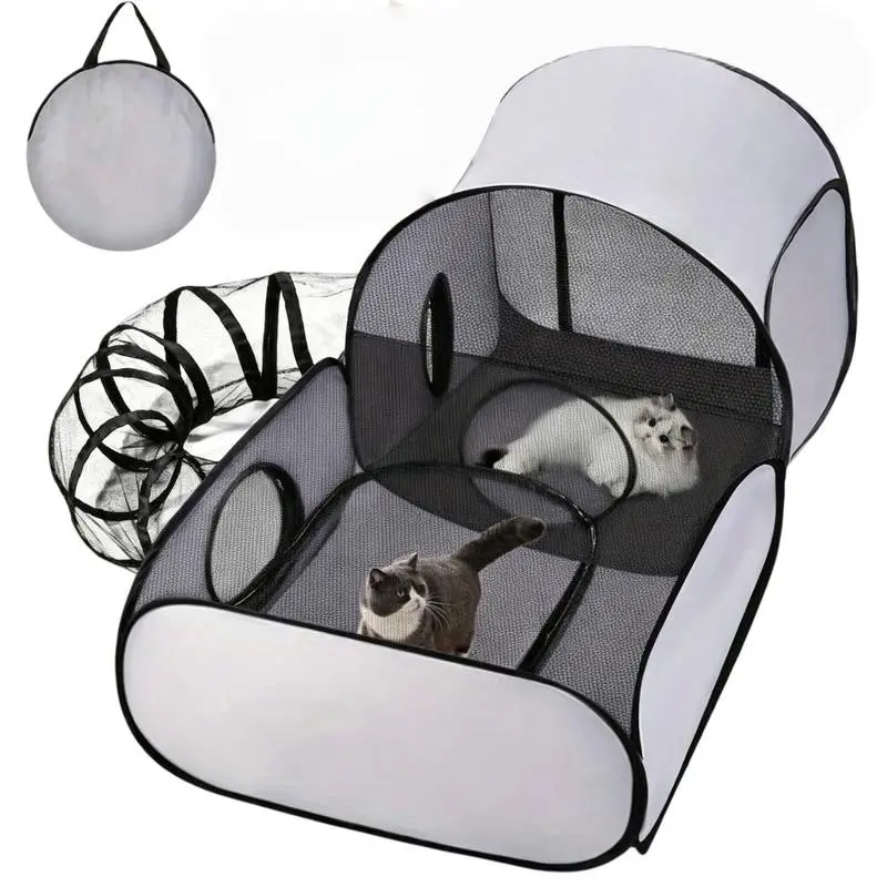 Three-In-One Cat Dog Kittens Kitty Playpen with 360-Degree Tunnel, Soft Breathable Mesh Design, Easy Installation, Durable Pet House for Indoor and Outdoor Use
