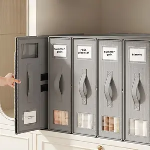 Premium Oxford Cloth Home Storage Box| Large Capacity, Foldable, Portable Handle, Velcro Closure, Transparent Window| Solid Color Minimalist Bedding Set Storage Box| Ideal for Storing Bedding Sets, Layered Fabrics, and Bedding Accessories.