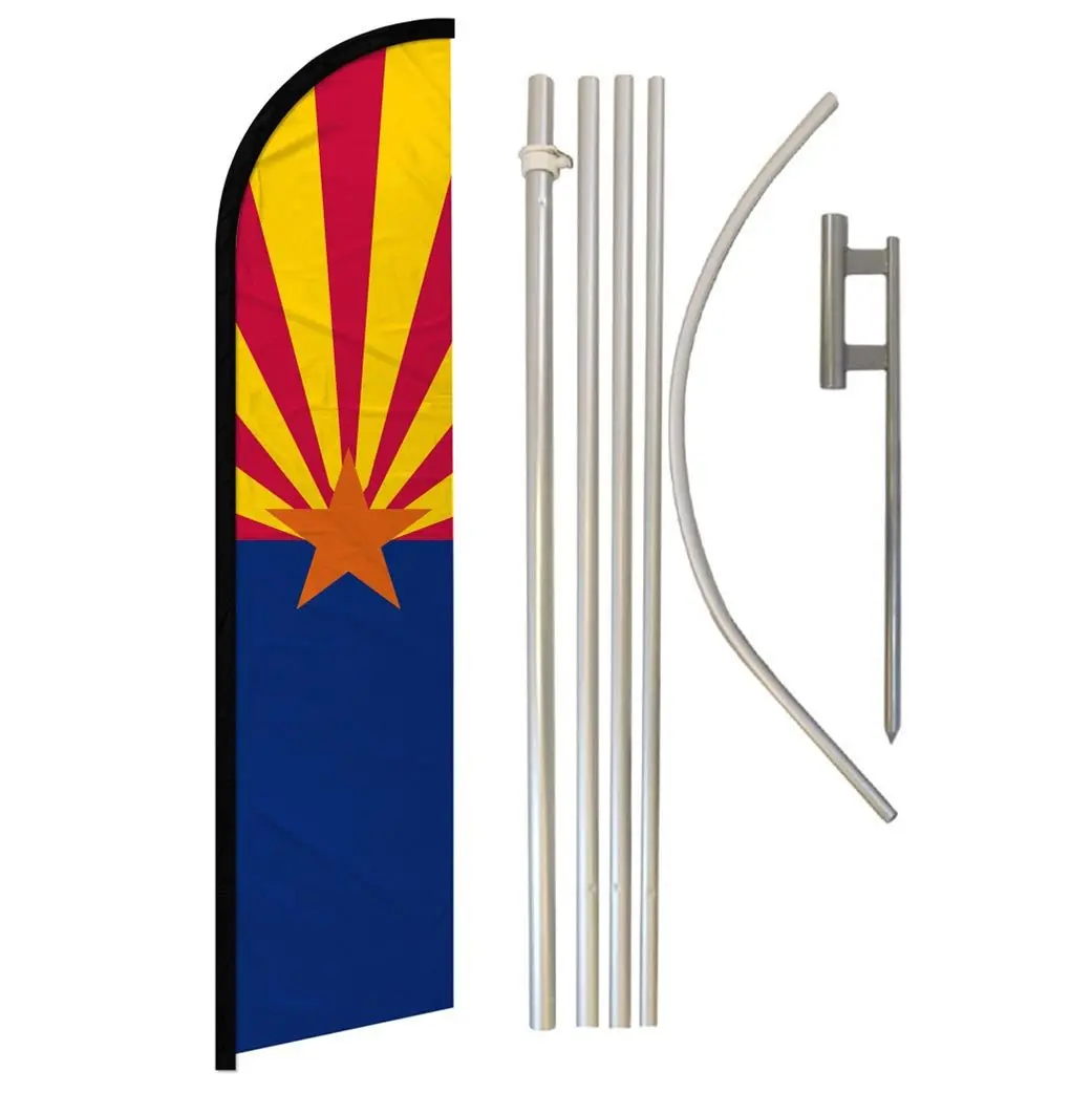 Windless Banner Flag & Pole Complete Kit, 11.5x2.5 ft, Steel-Aluminium Construction, High Windproof Polyester Outdoor Banners, Curved Sleeve, Home & Party Decoration Backdrop Supply