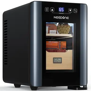 Humidor Electric 8L for Cigar with Heating & Cooling Control, Quiet Thermostatic Electric Cooler Cabinet for 80 Counts with Spanish Cedar Wood Shelves & Drawer with Hygrometer, Gift for Men