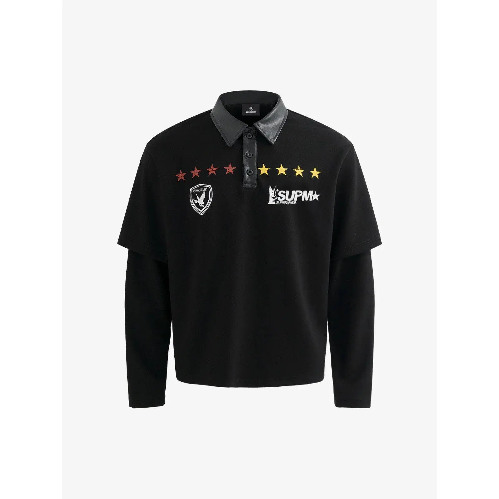 Thesupermade Motorcycle Style Lapel Polo Long Sleeve T-Shirt
