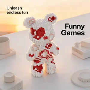 Multicolor Heart Kiss Bear 3D Building Block Assembly Bricks Decoration, Bookshelf Home Office Cabinet Decor, Party Living Room TV Stand Display