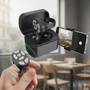 7-Key Scroll Ring Bluetooth Selfie Remote for iPhone Android Cellphone Tablet with Digital Display Charging Case Rechargeable Wireless Controller Video TikTok