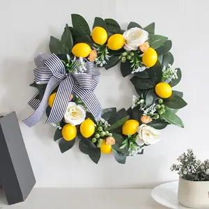 Bow Lemon Wreath – Artificial Flower Door Hanging Decoration for Outdoor Garden, Yard, Front Door & Window – Perfect for Patio, Porch, Living Room, All Seasons