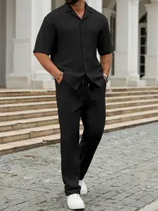 Men's Two-Piece Set Light Short Sleeve Shirt & Pants, Casual Fashion, All-Season Wear, Comfortable Fit, Perfect for Daily Activities