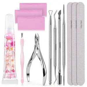 MelodySusie Cuticle Trimmer with Cuticle Pusher, Nail File and Buffer Blocks,Portable Cuticle Oil and Ingrown Toenail Removal Tool,Cuticle Remover Kit 13Pcs