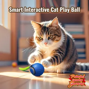 Automatic Pet Motion-Activated Interactive Cat Toy Ball with Magnetic Movement 2 Speeds&Plush Tail-Automatic Rolling Ball for Indoor Cats Small Dogs-Type-C Rechargeable Pet Play Toy Ball with Rope Self-Rotating Motorized USB Geometric mode sport chase
