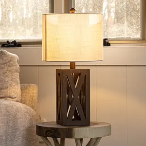 JONATHAN Y Stewart Farmhouse Wood LED Table Lamp , for bedroom, living room, foyer, hallways, dining room, dorms