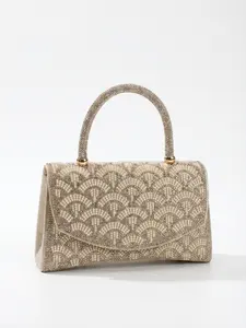 Champagne Gold Pearl Rhinestone Handbag, Elegant Envelope Clutch with Leaf Print, Perfect for Wedding Decor, Artistic Bride Bag, Rhinestone Bling Bag, Elegant Bags