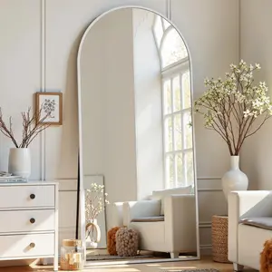 Arched White Full Length Mirror, 57"X20" Large Floor Mirrors with Stand, Full  Mirrors Standing Mirror for Leaning or Hanging Bedroom, Living Room,Dressing Room, Aluminum Alloy Frame, White