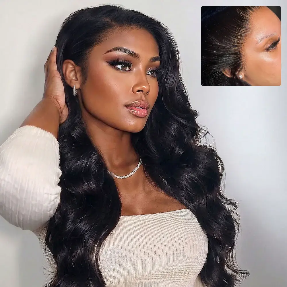 Megalook Zero-Wear Truly Snap & Go HD-Pro Lace Wig (Black Body Wave)13x6 Glueless 100% Human Hair Wigs Seamless Fit All Skins