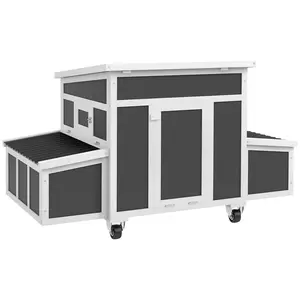 PawHut Wooden Chicken Coop, Chicken Tractor for 6 Chickens, Outdoor Poultry Cage Rabbit Hutch Duck Coop Hen House with Nesting Box, Tray, Windows, Dark Gray