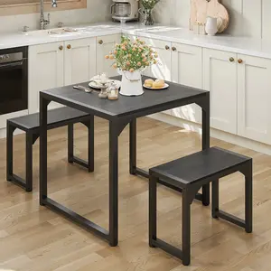 Gizoon Dining Table Set for 2 Kitchen Table Set for 2 with Steel Frame Kitchen Table with 2 Benches for Small Space Space Saving Design for Restaurant Living Room Apartment