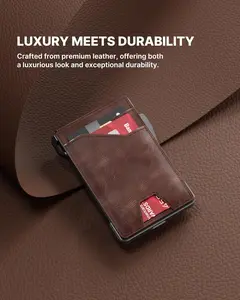 Typecase Tactical Wallet for Men Card Holder: Pop up Card Case, Genuine Leather, Smart, RFID Blocking, Slim, Minimalist, Thin, Front Pocket - 9-13 Card Capacitiy, ID Window, Money Clip (Brown) typecase