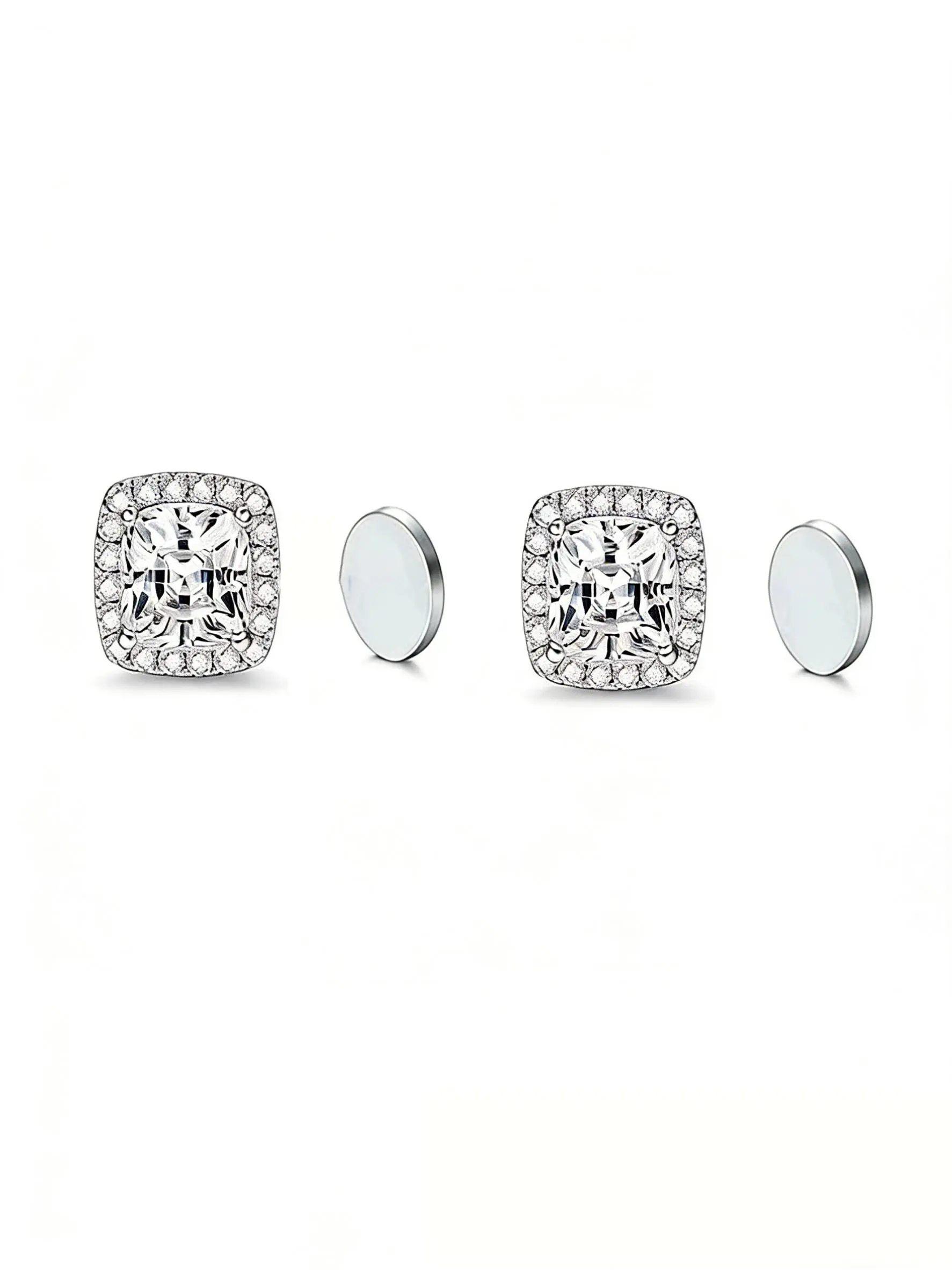 Zirconia Magnetic Ear Clips, Stainless Steel Plated, Geometric Design, Casual Style, All Seasons, No Piercing Required, Luxury Ear Jewelry, Sparkling Zircon, Magnetic Earrings