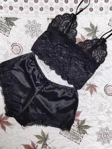 Women's Lace Hem Black Sleepwear
