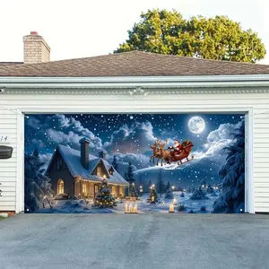 Christmas Santa Claus Gift Garage Flag, Large Fabric Door Cover for Holiday Decor, Outdoor Christmas Decoration for Weddings Parties