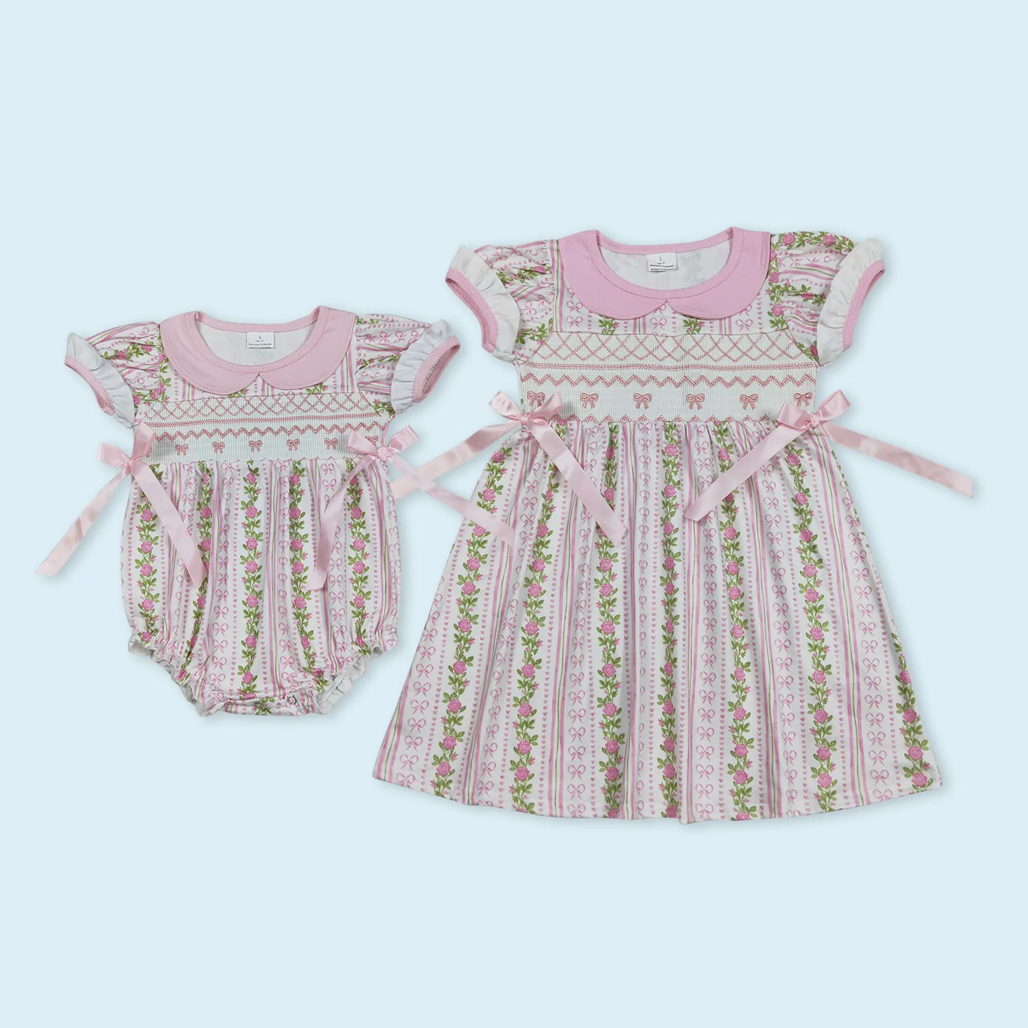 Pink bow floral baby girls summer dress Pink bow floral baby girls summer dress