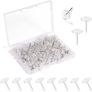 150 count Push Pins, Standard Plastic  Steel Point Thumb Tacks, Clear Round  for Bulletin Boards, Fabric Markers & Crafts Organization