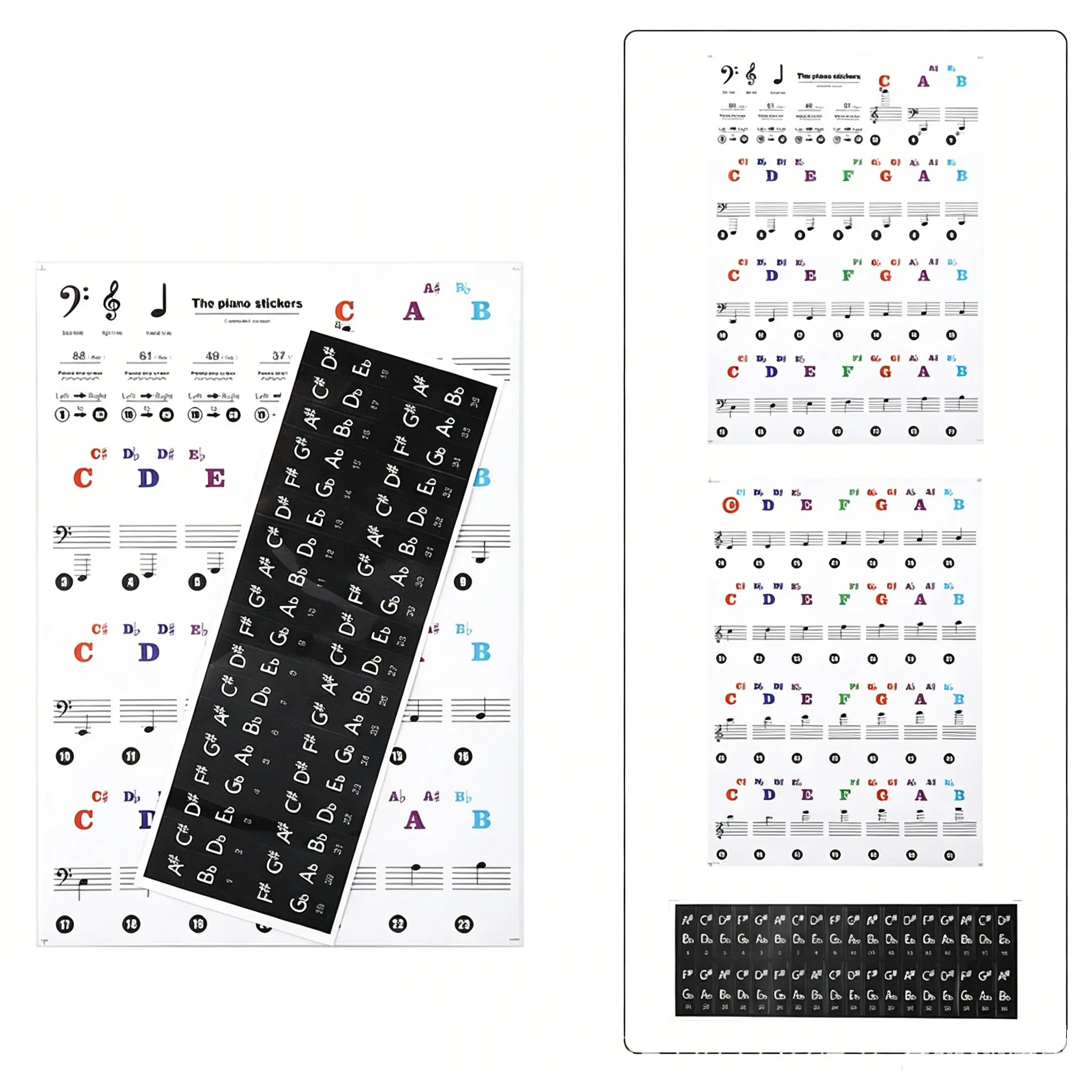 TOOUEE Piano Keyboard Stickers for 88/61/54/49/37 Key, Bold Large Letter Piano Stickers for Learning, Removable Piano Keyboard Letters, Notes Label for Beginners and Kids, Multicolor Decal Sticker