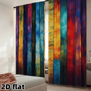 2D flat 2-piece set of colorful watercolor rainbow curtains, abstract art design pole pocket style semi blackout polyester fabric Bohemian living room decoration bedroom window decoration kitchen balcony curtains art home decoration Home Textile