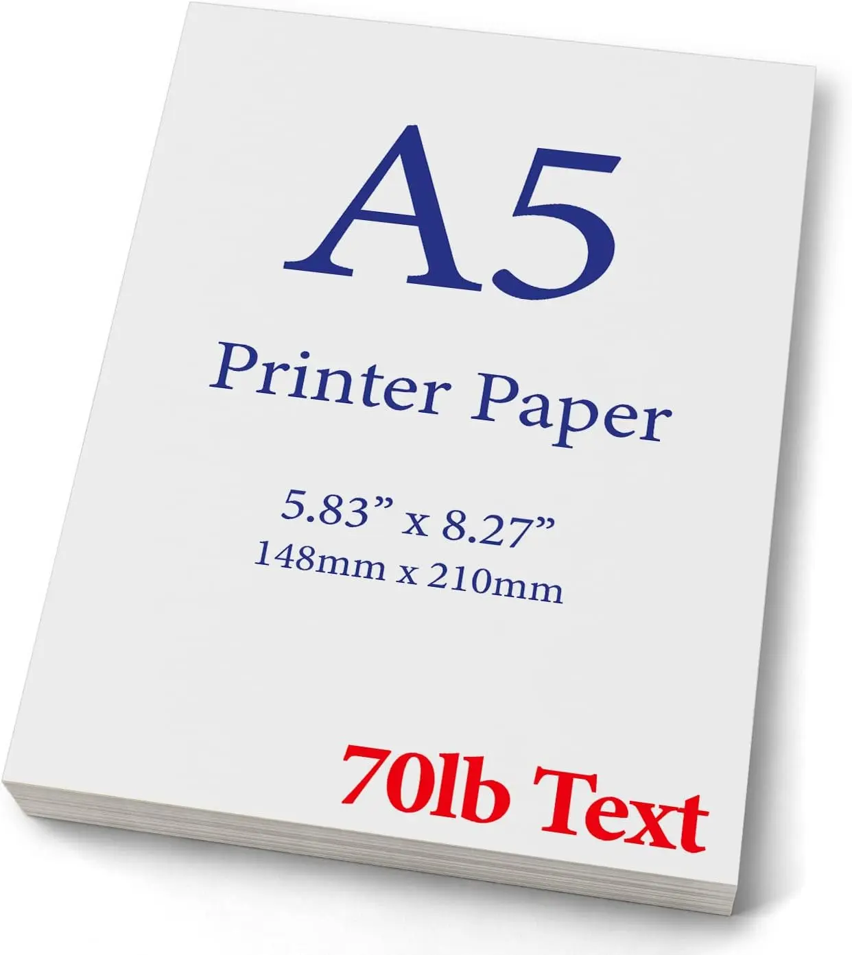 A5 Printer Paper, 98 Brightness 70lb Text/28lb Bond (105gsm), 8.3" x 5.83" (210mm x 148mm), Inkjet Printer-Copier Compatible, 250 Sheets, Office Stationery for A4 Size Paper Needs