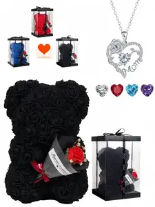 "Sparkling Rose · A Mother's Heart" heart-shaped "Mom" rose gem necklace with an elegant rose bear gift box. A perfect mysterious gift for festivals, dates, birthdays for wives or daughters, Valentine's Day and Mother's Day.