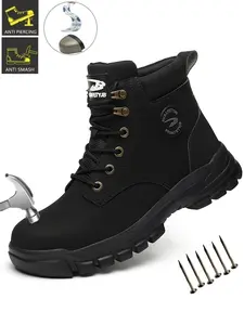 Steel Toe Boots for Men Work Boots for Men Breathable High Top Work Shoes Lightweight Anti-Punctur Anti-smash Indestructible Safety Shoes Industry Construction Safety Footwear