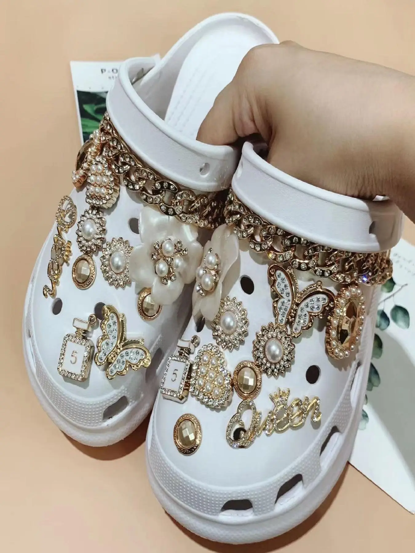 Elegant Rhinestone & Faux Pearl Decorated Shoes Decorations, 22pcs/set Exquisite Flower & Butterfly & Heart Design Shoes Charms, Trendy Shoes Accessor