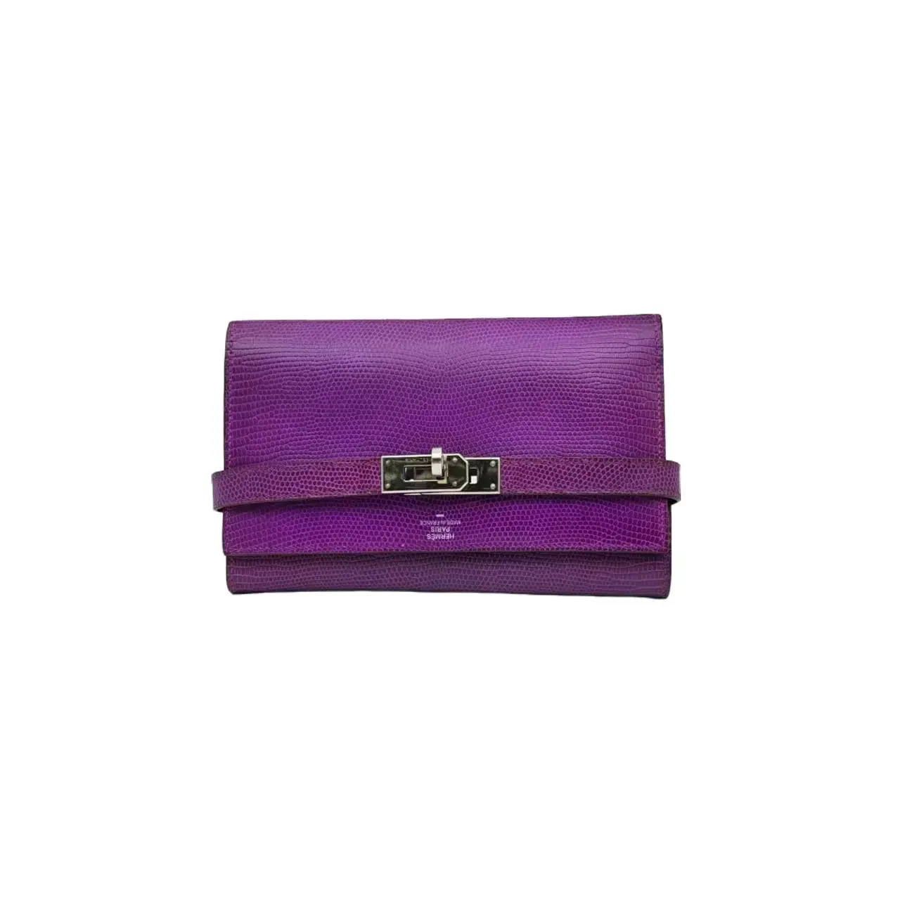 Pre-owned HERMÈS HZ7 Kelly Long Wallet — Purple Exotic Leather Clutch with Silver Hardware 61283