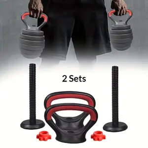 Adjustable Dumbbell Handle with Base & Kettlebell Connector Nuts - 2 Bases + 2 Handles + 2 Nuts Set for Push-Ups & Full-Body Fitness Training, Home Gym Equipment