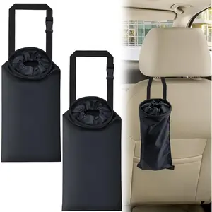 2 Pack Vehicle Garbage Bag Washable Vehicle Garbage Bag Hanging Removable Dustbin with Top Elastic Vent and Adhesive Tape Bottom Opening Car Seat Lazyback Garbage Bag Suitable Vehicle Travel & Outdoor Use