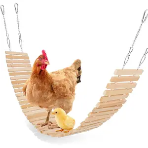 Chicken Coop Toy Natural Wooden Chicken Swing & Bridge Toys Multi-Functional Poultry Perch with Wooden Beads (Safe for Chickens/Ducks)