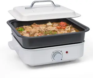2-in-1 Electric Hot Pot 4L Non-Stick Portable Shabu Pot with Grill Pan & Removable Pot Non-Stick Ceramic Oil Coating Multi-Power Control 400W/1600W for Dorm Office Apartment White