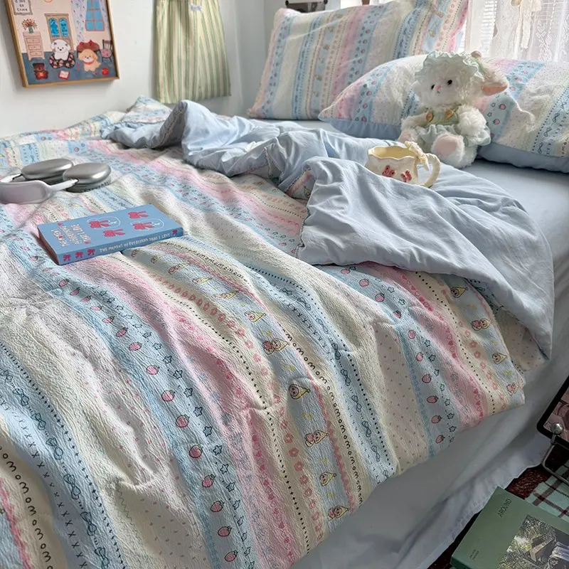 Fair Isle Series Puff Summer Lightweight Blanket, Cute Pure Small Fresh Summer Quilt, Light Color Girl Princess Style Air Conditioning Blanket, Summer Blankets
