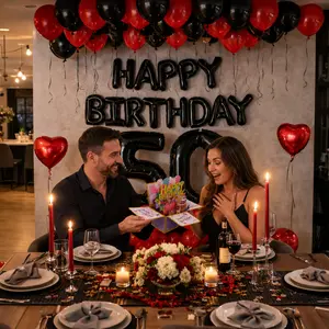 Black & Red Latex Balloons & Greeting Cards Set, Heart Shape 3D Pop-Up Card, Festive Decor for Room Party Ready Supplies