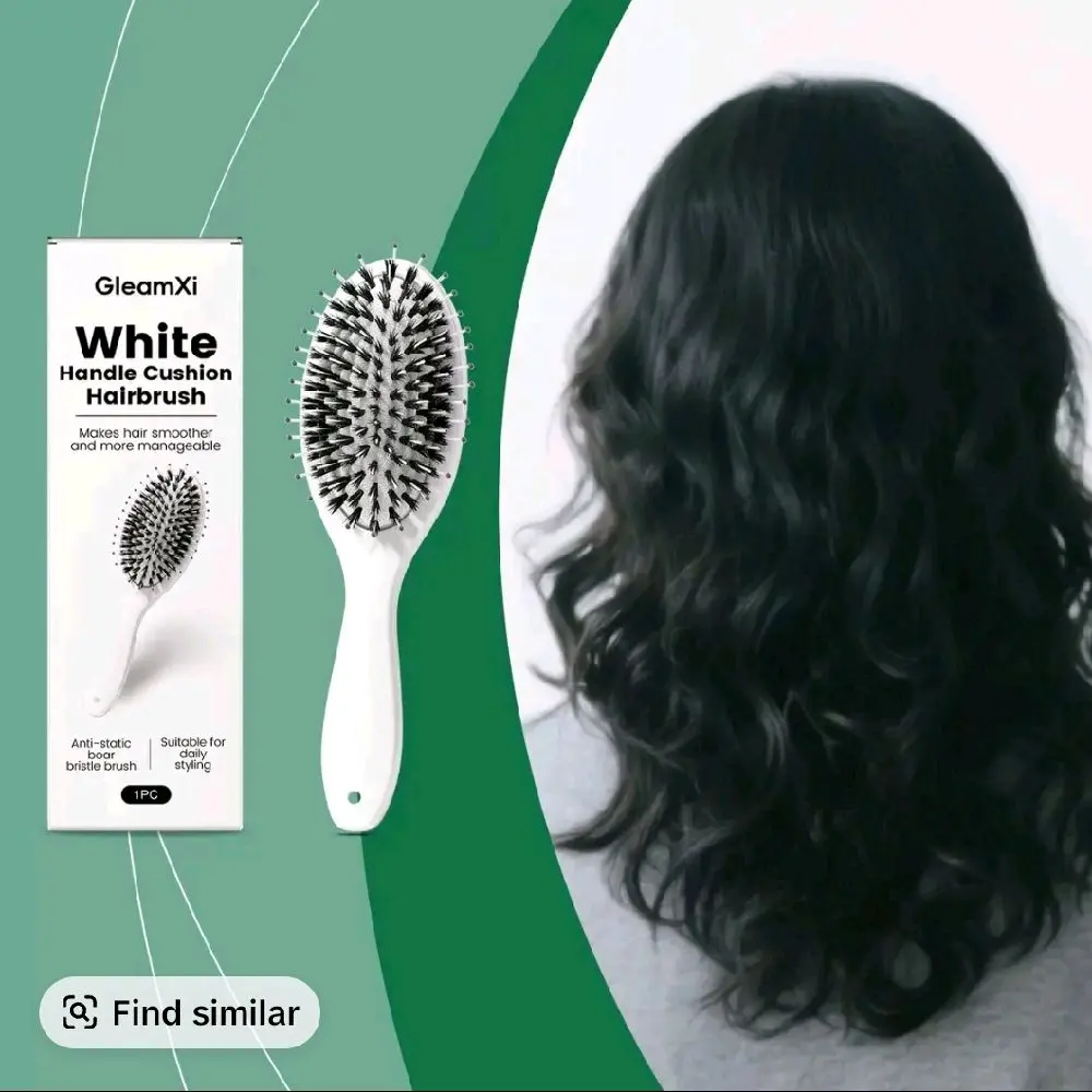 GleamXi White Handle Cushion Hairbrush Anti-static Boar Bristle