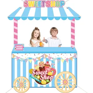 A 2D flat banner, designed in a dessert shop style, is highly suitable for candy-themed birthday celebration events. It can also be used as a photo booth frame.