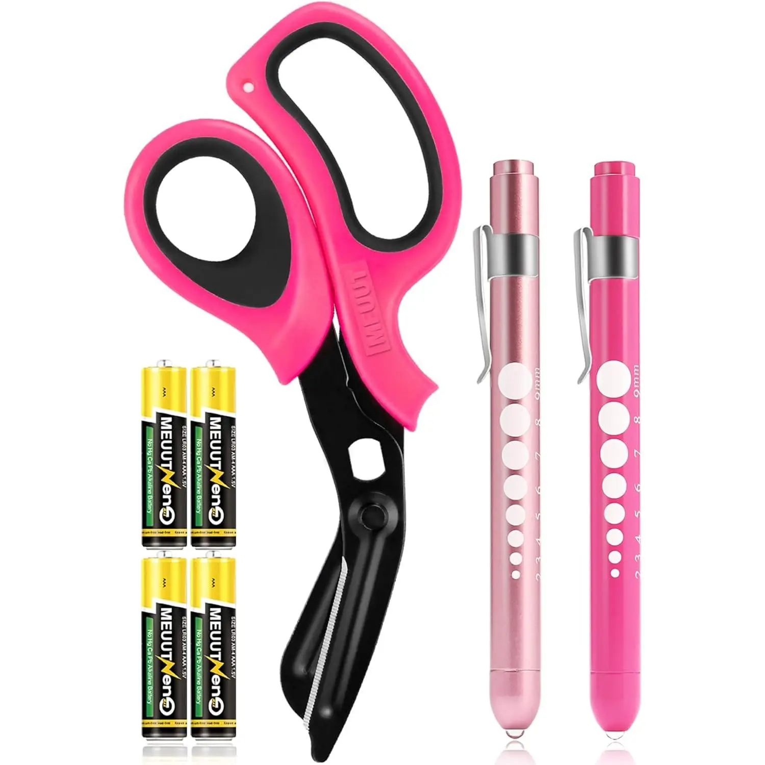 3 Pack light & Medical Scissors-One Pantented Trauma Scissor Two LED Penlight with Pupil Gauge -8" Bandage Scissor for Nurse Doctor EMT