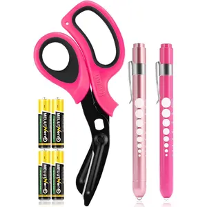 3 Pack light & Medical Scissors-One Pantented Trauma Scissor Two LED Penlight with Pupil Gauge -8" Bandage Scissor for Nurse Doctor EMT