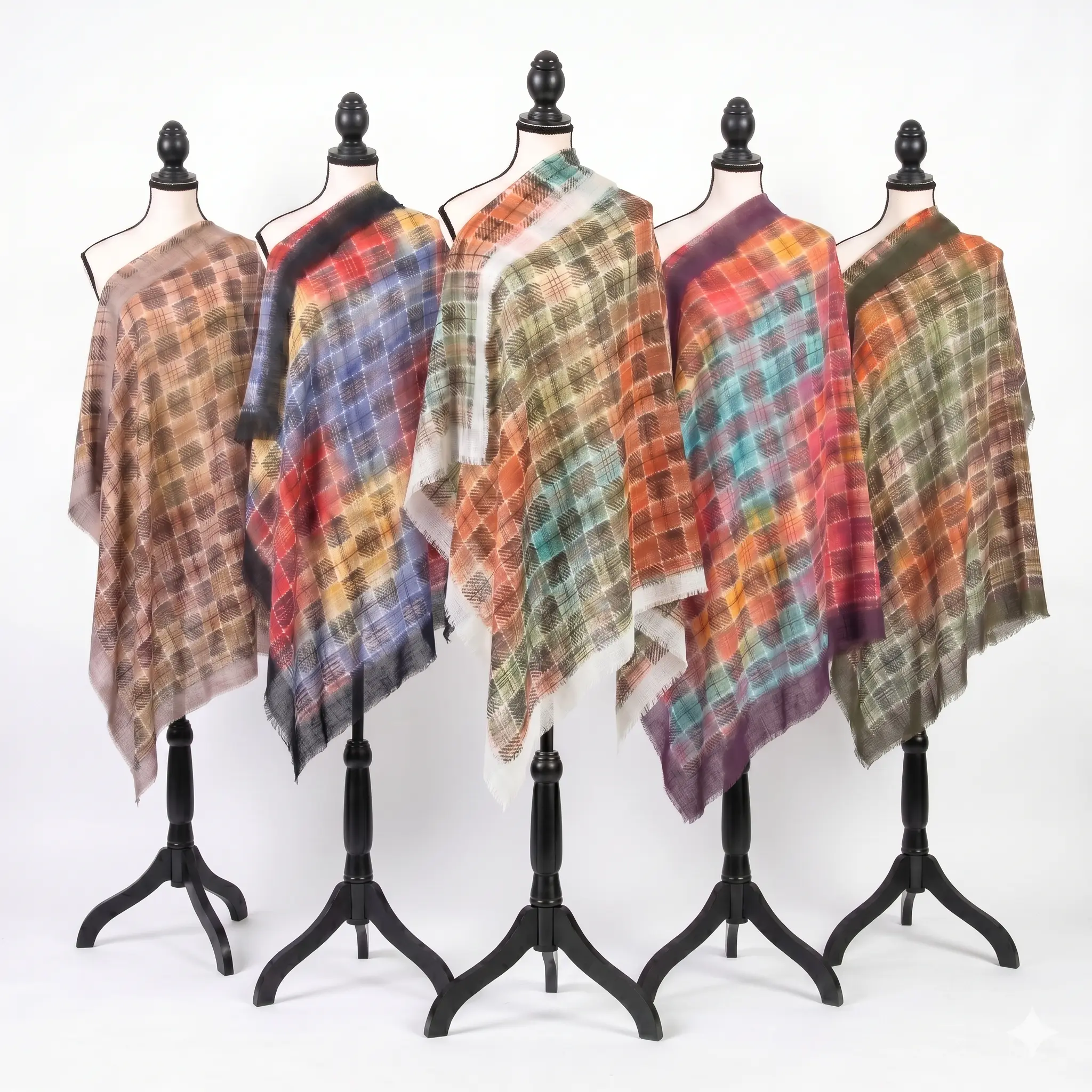Soft Lightweight Plaid Square Scarf, 36x36 Poly-Viscon Head Wrap, Vibrant Multi-Color Checkered Neck Scarf
