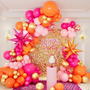 [New] 146 Pieces Hawaiian Orange Pink Balloon Garland Set Summer Pool Explosion Star Birthday Party Decoration